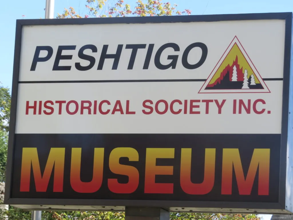 Peshtigo Fire Museum sign