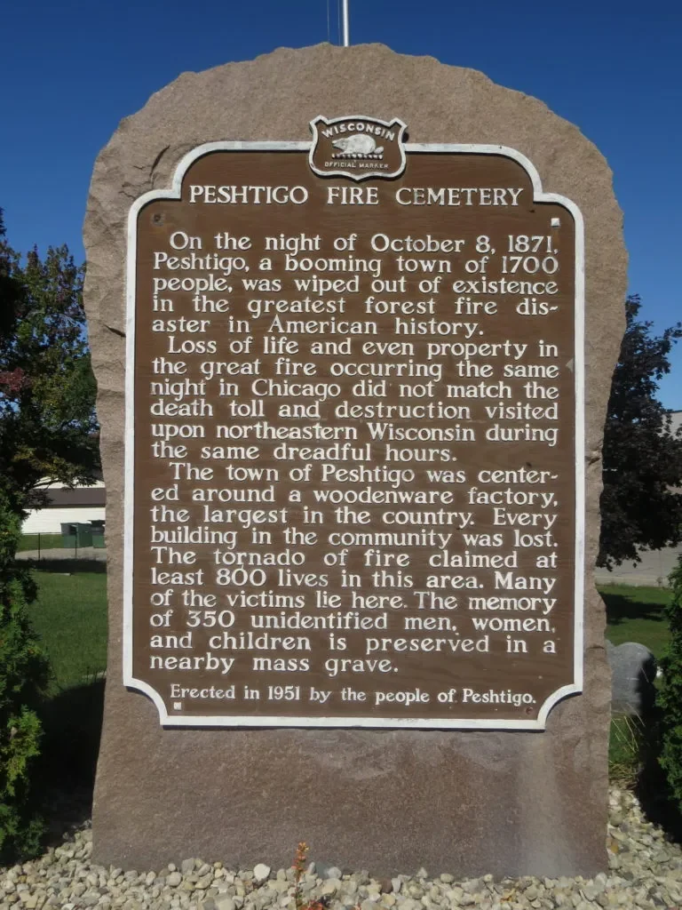 Peshtigo Fire Cemetery Wisconsin Historical Marker