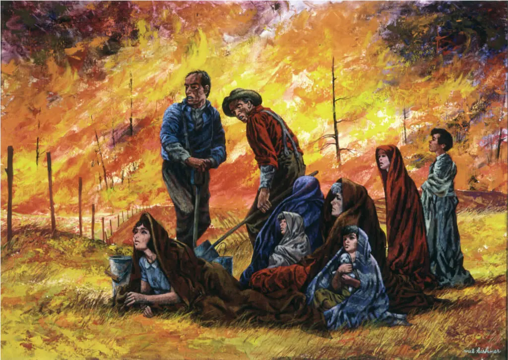 Painting of a family that survived the Peshtigo Fire